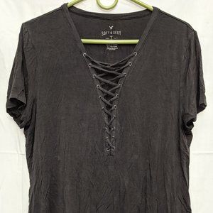 Women's Deep V-neck Lace-up Blouse